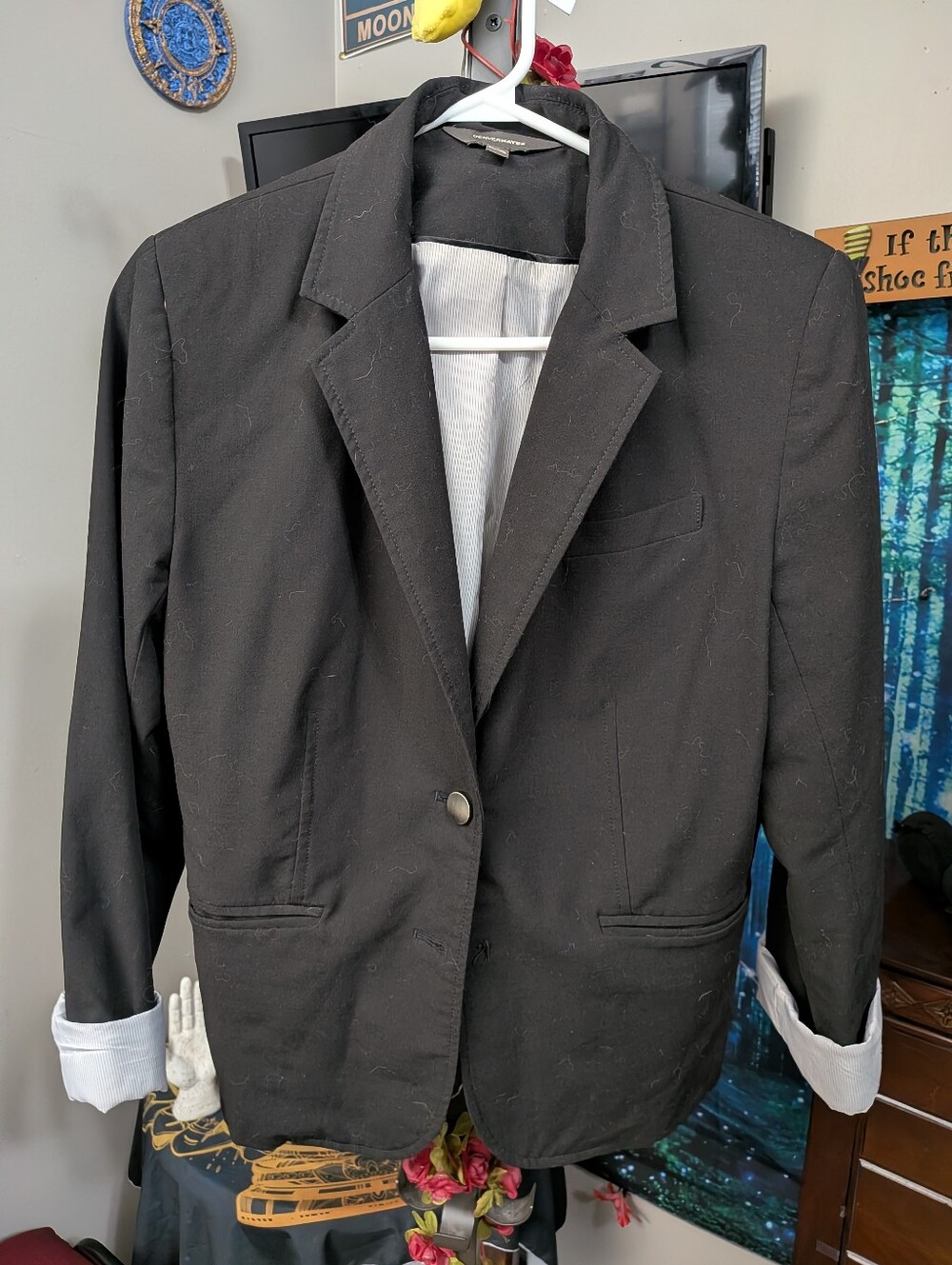 Denver Hayes Black Blazer with Gray Lining, Size Large